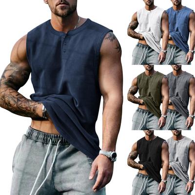 Summer Men Sleeveless Wide Shoulder Basketball Vest Large Size Round Neck Slim Vest Solid Color T-shirt Men