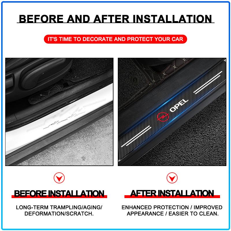 4Pcs Carbon Fiber Car Door Sill Protector Threshold Stickers For Opel Crosa D Astra H Insignia Astra J Zafira B Mokkaastra Vivaro Astra G