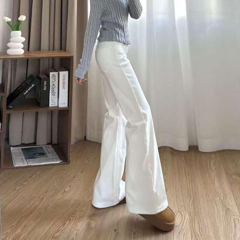 White High-Waisted Wide-Leg Non-Stick Women's Plus-Size Slim-Fit Jeans