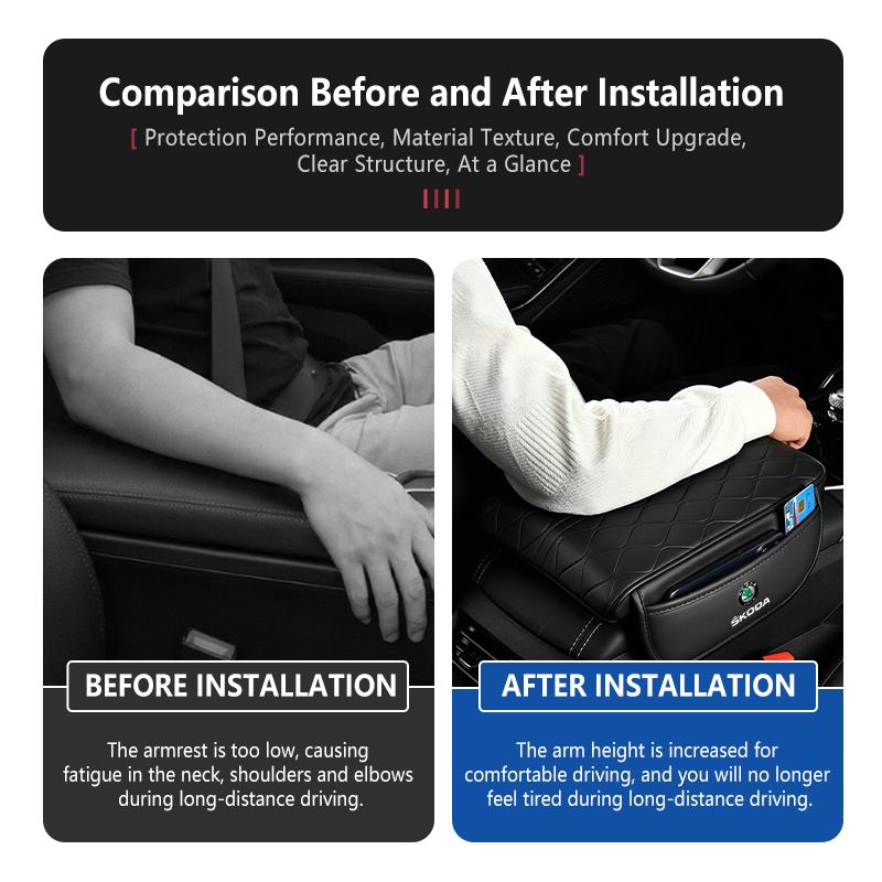CKDQ9 Car Center Console Cover Leather Armrest Mat Arm Storage Bag Mat For Skoda S Kodiaq Octavia 2 3 Yeti Karoq Rapid Fabia VII VRS
