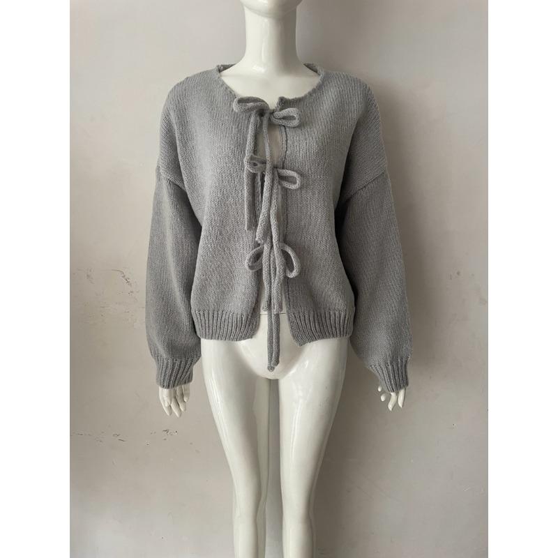 Autumn and winter women's new sweater loose lace-up cardigan knitted bow top coat