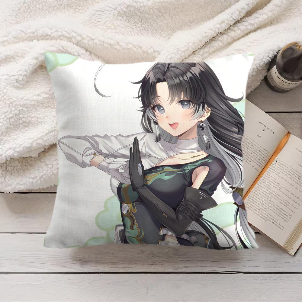 Jianxin Wuthering Waves Cushion Cover Silky Short Plush Invisible Zipper Dustproof Sofa Pillow Case For Home Decor