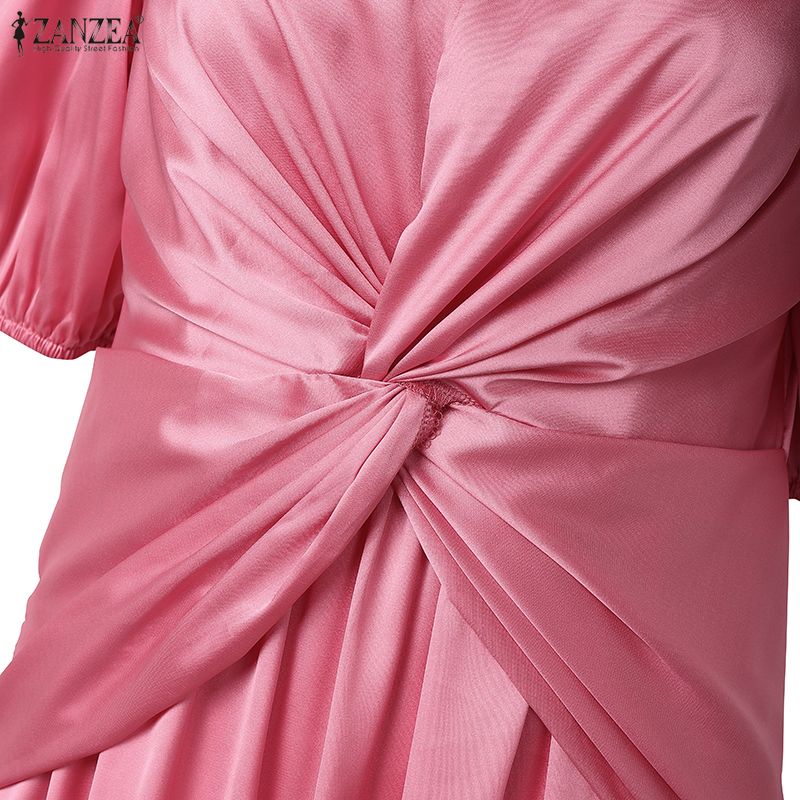 ZANZEA Women V-Neck Summer Casual Short Sleeve Dress