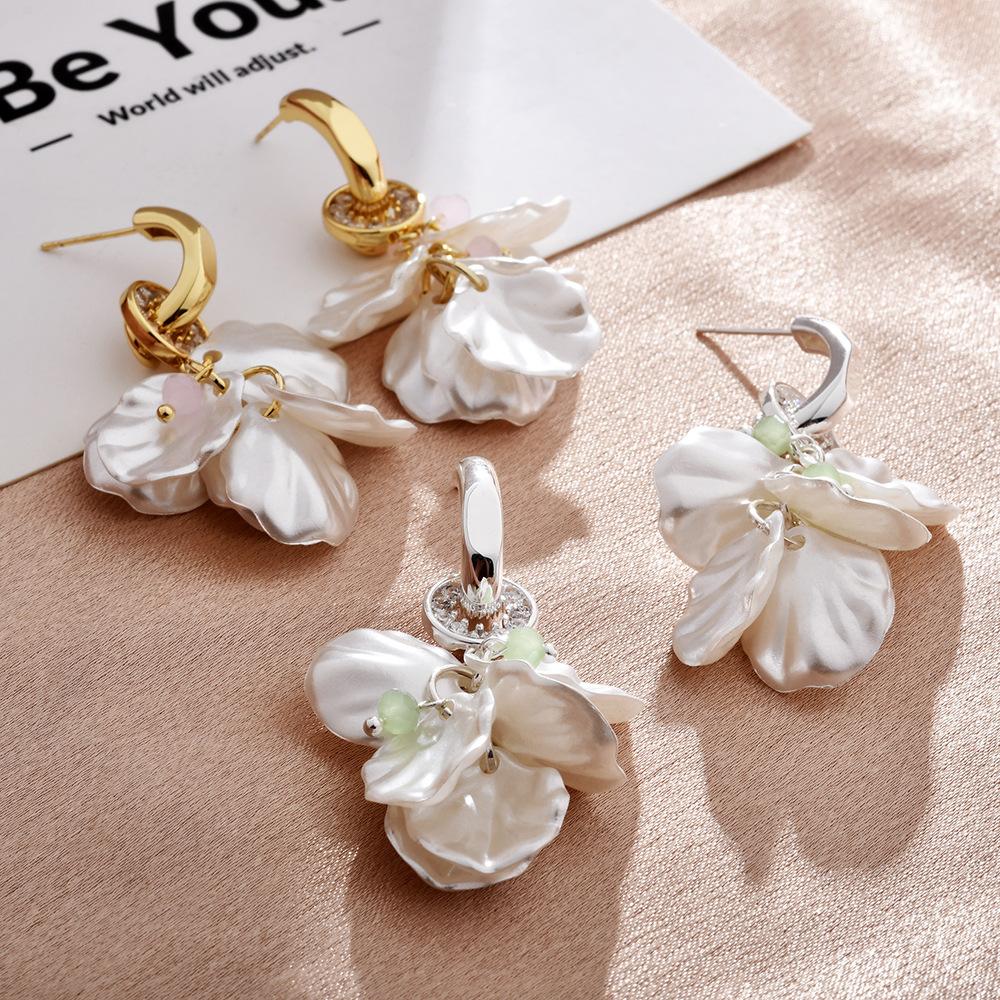 Elegant Flower Stud Earrings, French Style Floral Petal Drop Earrings