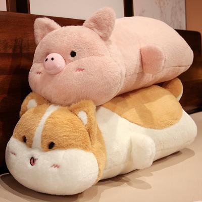 Süßes Tierkissen zum auf dem Bauch liegen Weicher Süßer Shiba Inu Hund Rosa Schwein Plüschtier Puppe Mädchen Umarmung Schlafen Hase