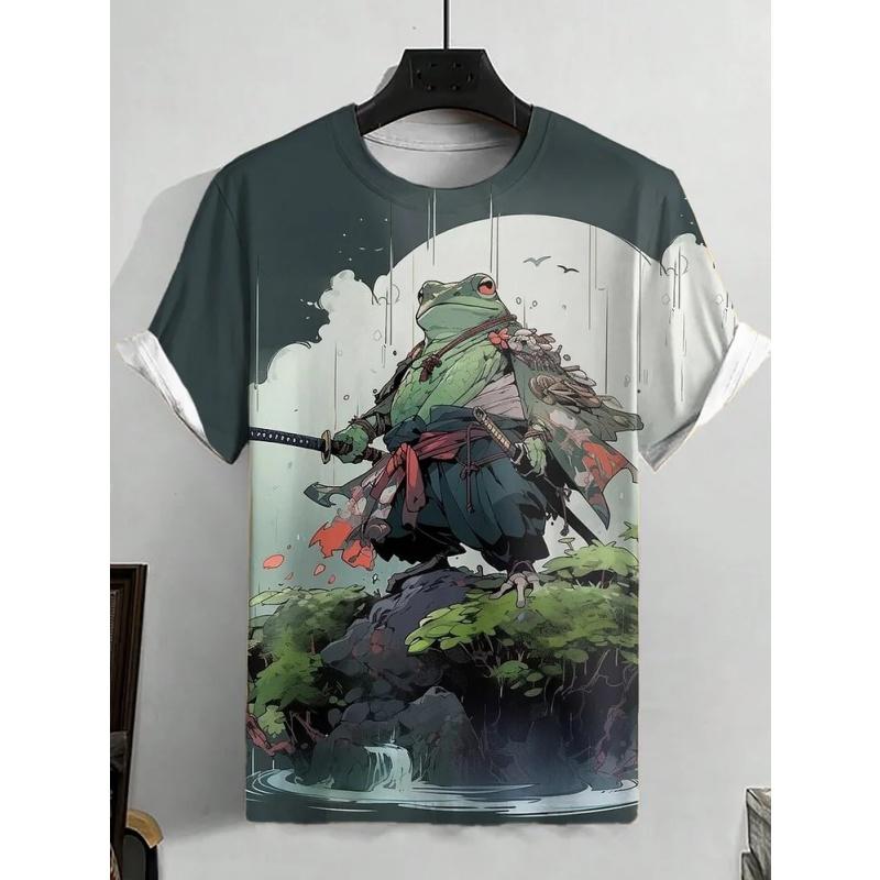 Summer Round Neck 3D Animal Warrior Print Top Fashionable Casual Short Sleeved Men's T-shirts