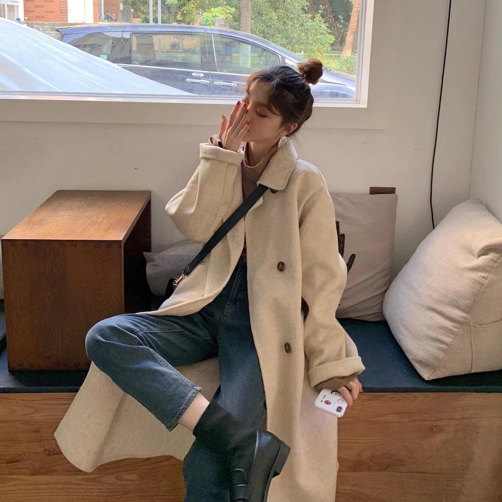 2023 Women's Korean Wool Coat: Mid-Length, Loose, Versatile, Trendy for Autumn and Winter.