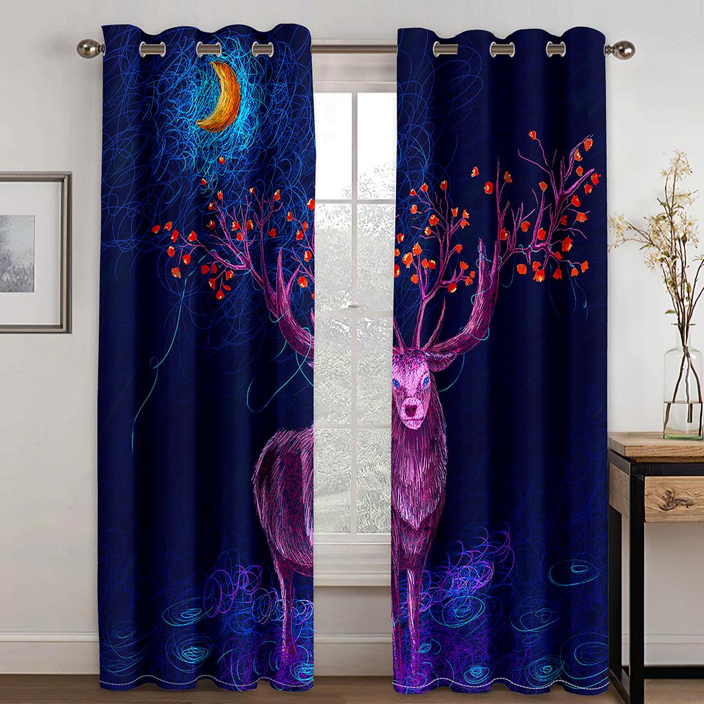 

Lucky Elk 3D цифровая печать занавеска гостиная спальня рождественское украшение 90г полиэстеровое волокно ткань для штор две панели W50xH130(CM)x2pcs&Grommet Top темно-синий