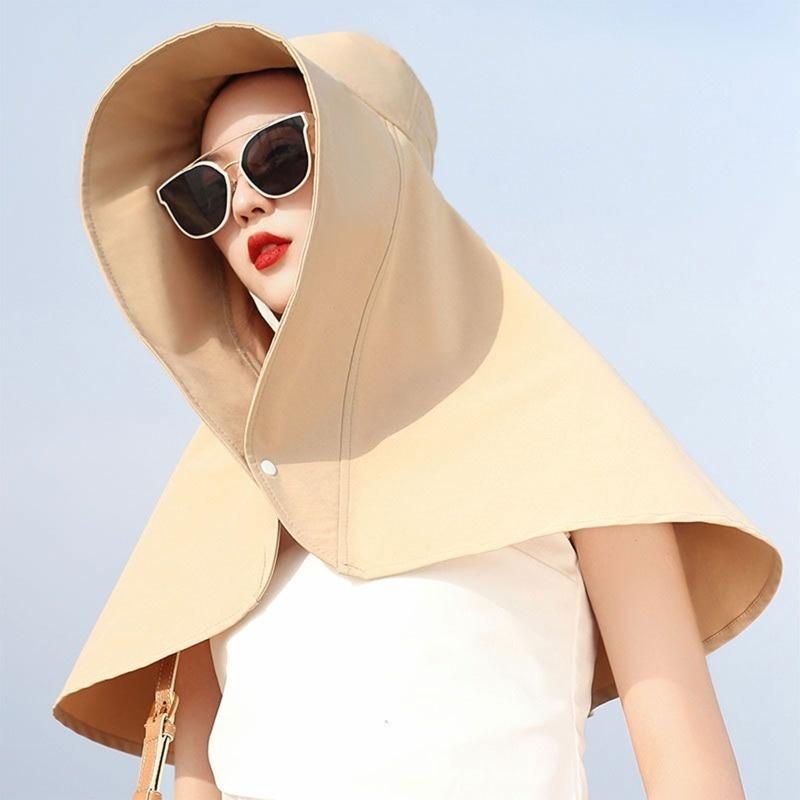 Portable Neck Guard Shawl Sun Hat Face-covering Fisherman Hat with Snap Button Sunscreen Surprise Gift for Girlfriend
