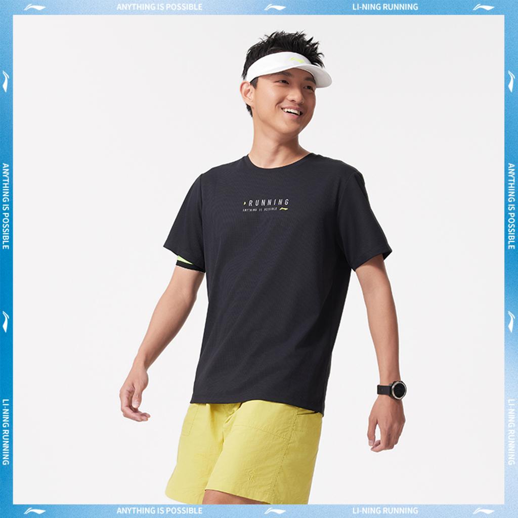 Li Ning Running Series Letter Round Neck Comfortable Breathable Versatile Short Sleeve T-Shirt Men Tops Black ATSV095-1