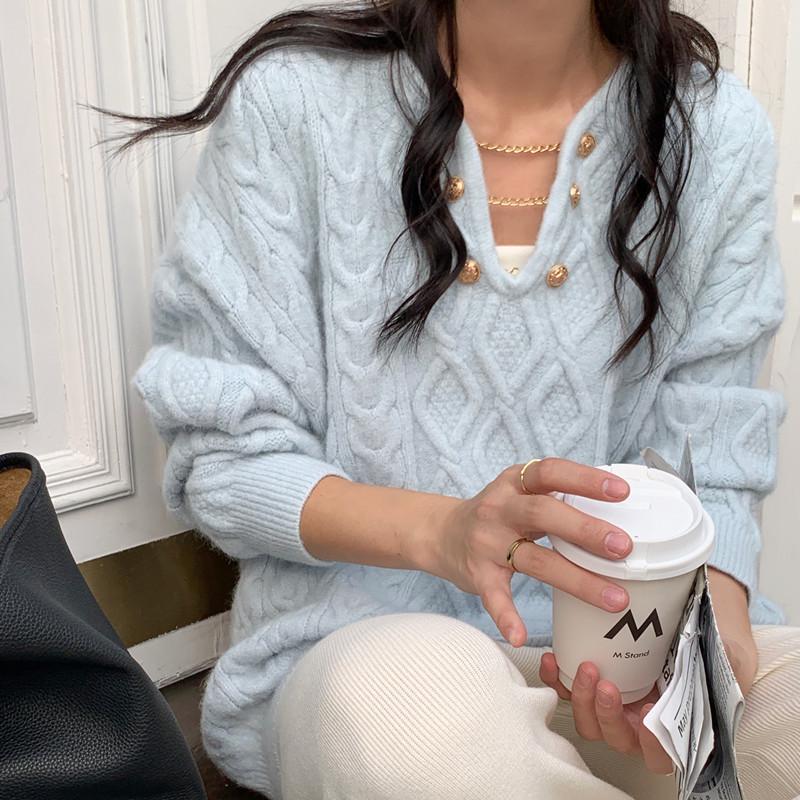 

Осенне-зимний женский свитер, твист-темперамент, нежный пуловер с ленивым ветром, вязаный топ, свободная верхняя одежда Tide One Size светло-синий