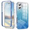 For iPhone 16 Plus Case Gradient Feather Pattern PC+TPU Phone Cover Built-In PET Screen Film