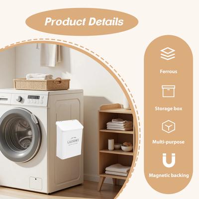 Magnetic Dryer Lint Box Laundry Pods Washing Powder Storage Container with Lid Brush Metal Lint Container for Laundry Room Home