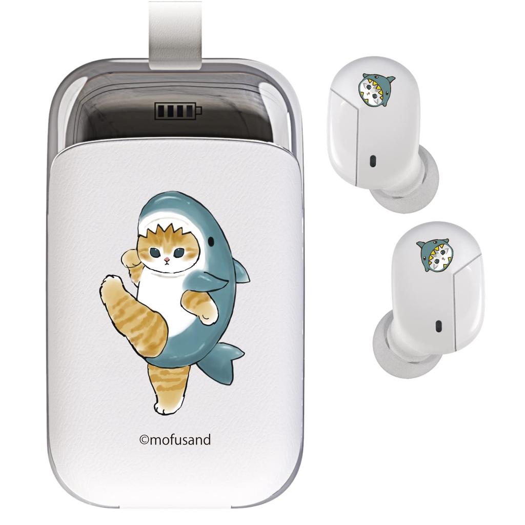 Mofusand True Wireless Earbuds (Shark Cat Design) IPX4 Waterproof, Touch Sensor Control, Bluetooth 5.0, High-Quality Drivers for Calls, Music, and
