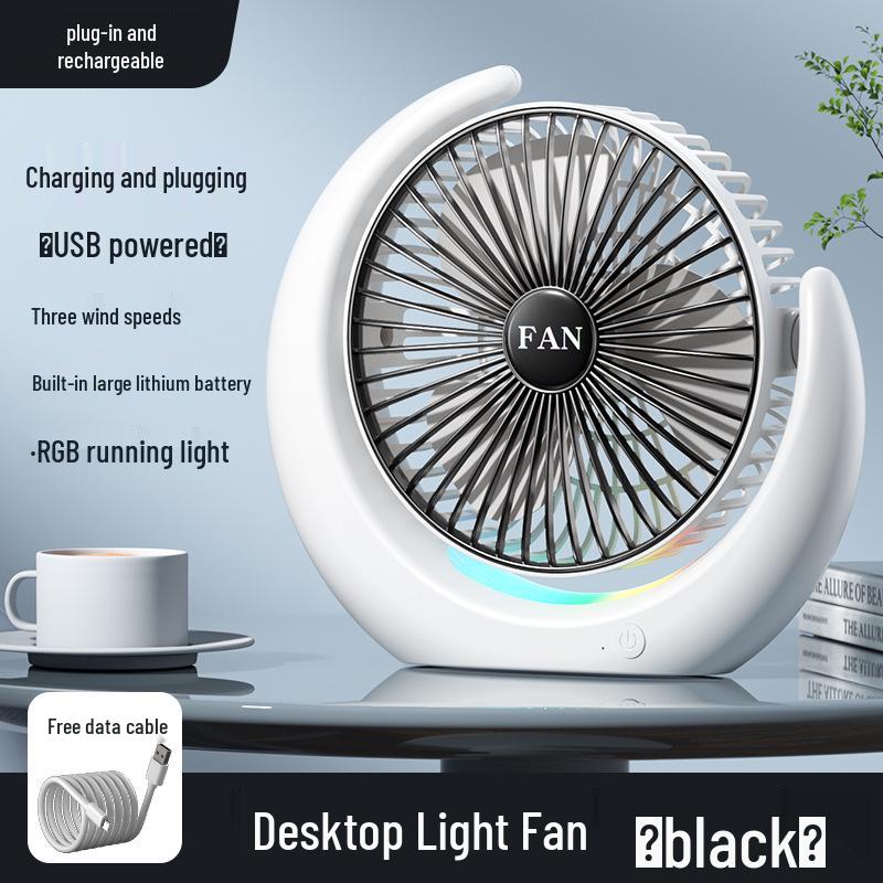 Portable USB Desktop Fan with U-shaped LED Light for Strong Wind Circulation