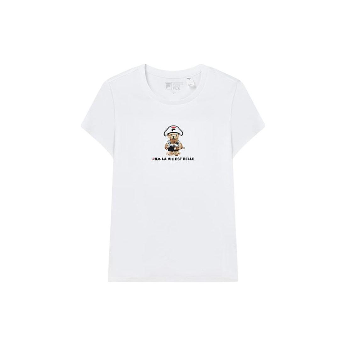 

FILA Cartoon Bear Print Round Neck Short Sleeve T-Shirt Women tops White F11W218110FWT M