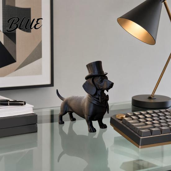 Matte Black Dog Ornament for Office Desk 3D Printed Gentleman Dachshund Figurine, Elegant Sculpture Desktop Ornament, Decor Solid Art Statue Home Gift