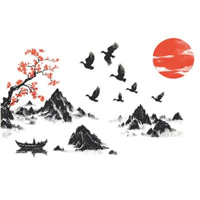 Chinese Style Ink Painting Wall Sticker Big Size Removable Landscape Painting Sticker Self Adhesive PVC Wallpaper