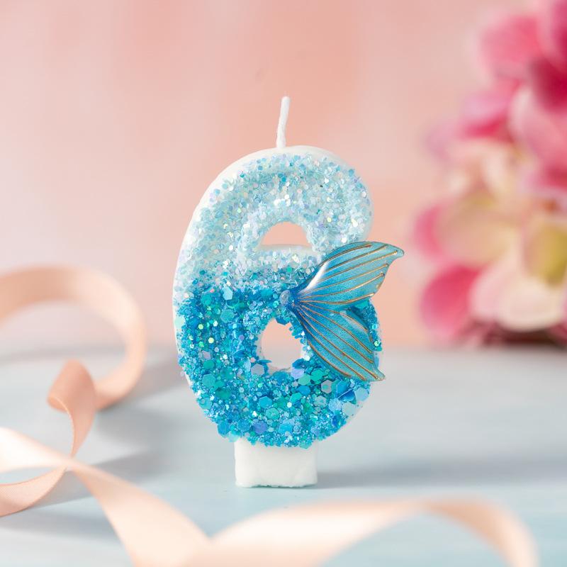 Creative Cartoon Blue Gradient Mermaid Tail Numbers Children's Birthday Candles Cake Party Decorations 1st Birthday