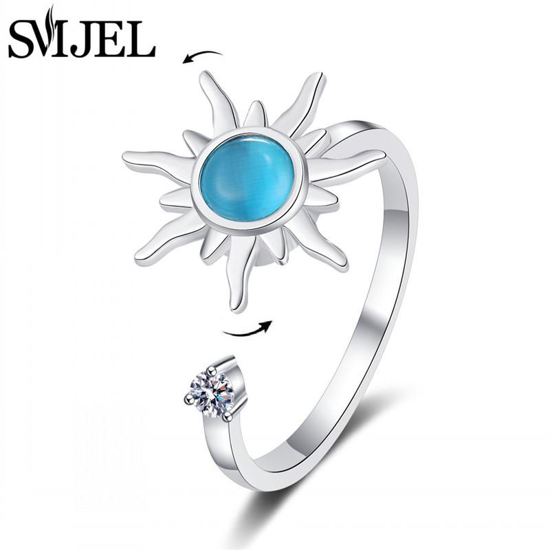 Trendy Anti Anxiety Relaxing Rotating Rings Women Fashion Jewelry Metal Sun Star Moon Spinner Charms Finger Accessories