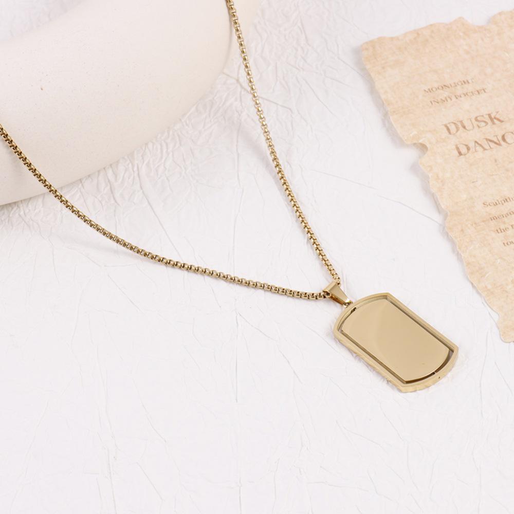 Men's Trendy Rotatable Tag Pendant Necklace in Stainless Steel
