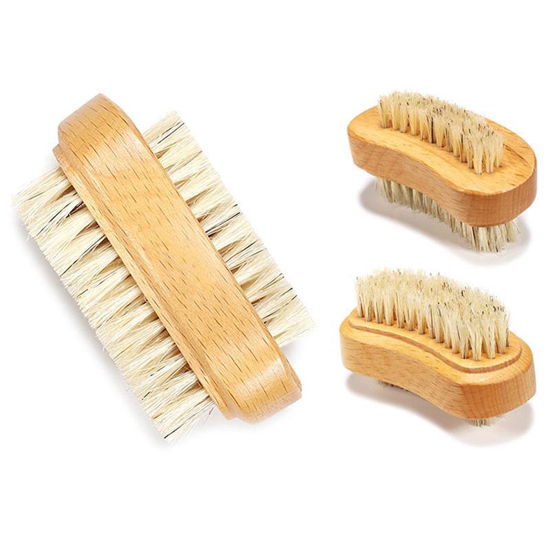 Double Sides Brushes Nail Cleaning Brush With Wooden Handle Natural Bristles Manicure Pedicure Tool Scrubbing Brush