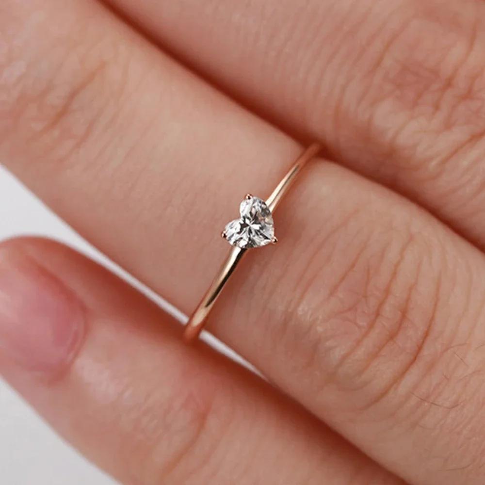 Luxury Dainty Thin Rings for Women Gold Silver Color Love Heart Zircon Delicate Wedding Dating Ring Fashion Jewelry Gift