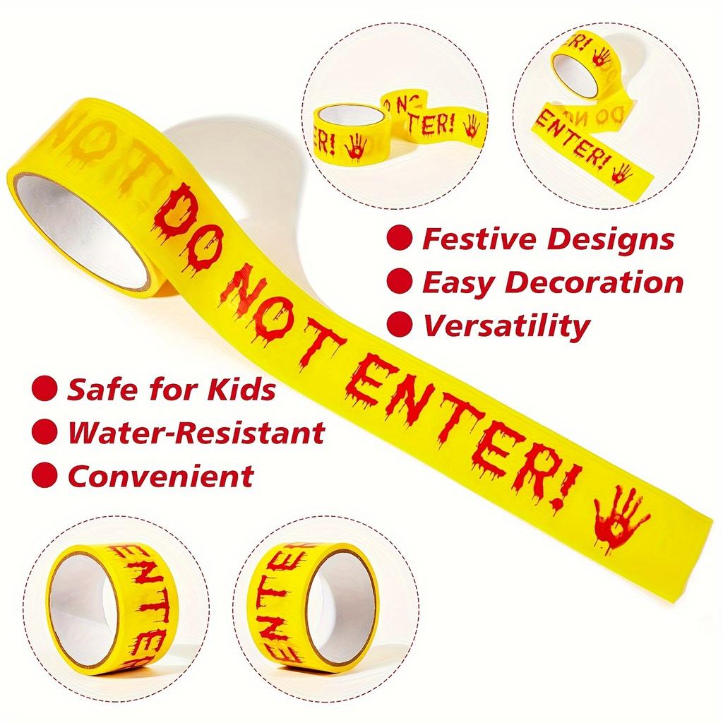 Halloween Warning Tape with Bloody Handprints - 82 Feet Plastic Warning Tape for Horror Themed Party Decorations
