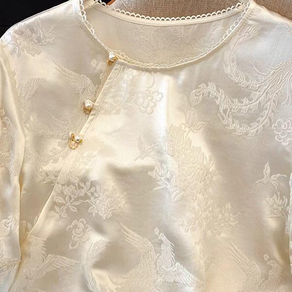 Summer Short Sleeve Top Satin Shirt Premium Temperament Top Versatile 2025 Embroidery Summer