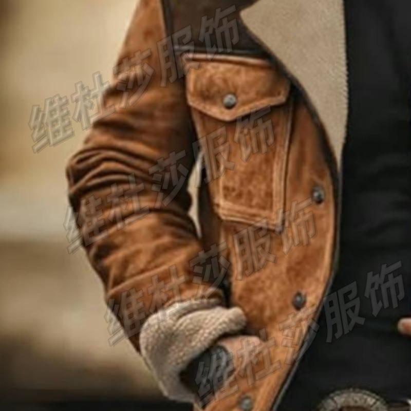 Autumn and winter men's jacket thickened long suede jacket contrasting zipper jacket