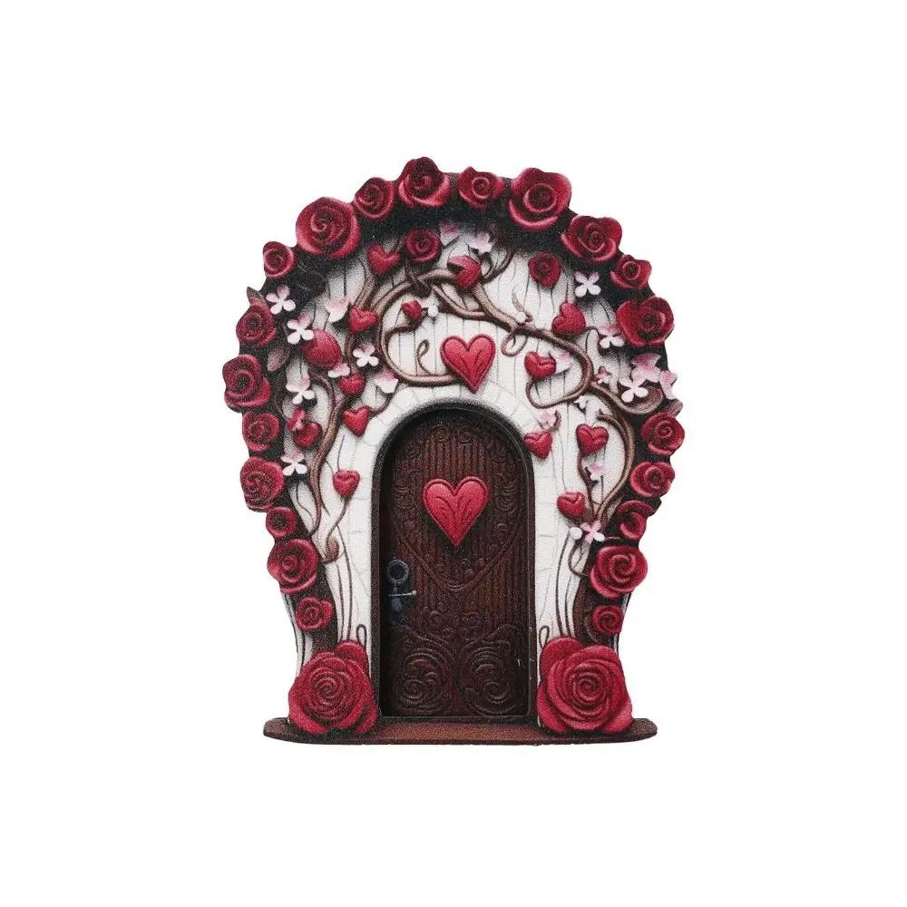 Wooden Fairy Gnome Door Figurines Handmade Micro Landscape Windows Door Miniature Craft Elf Door Art Statues Garden Decoration