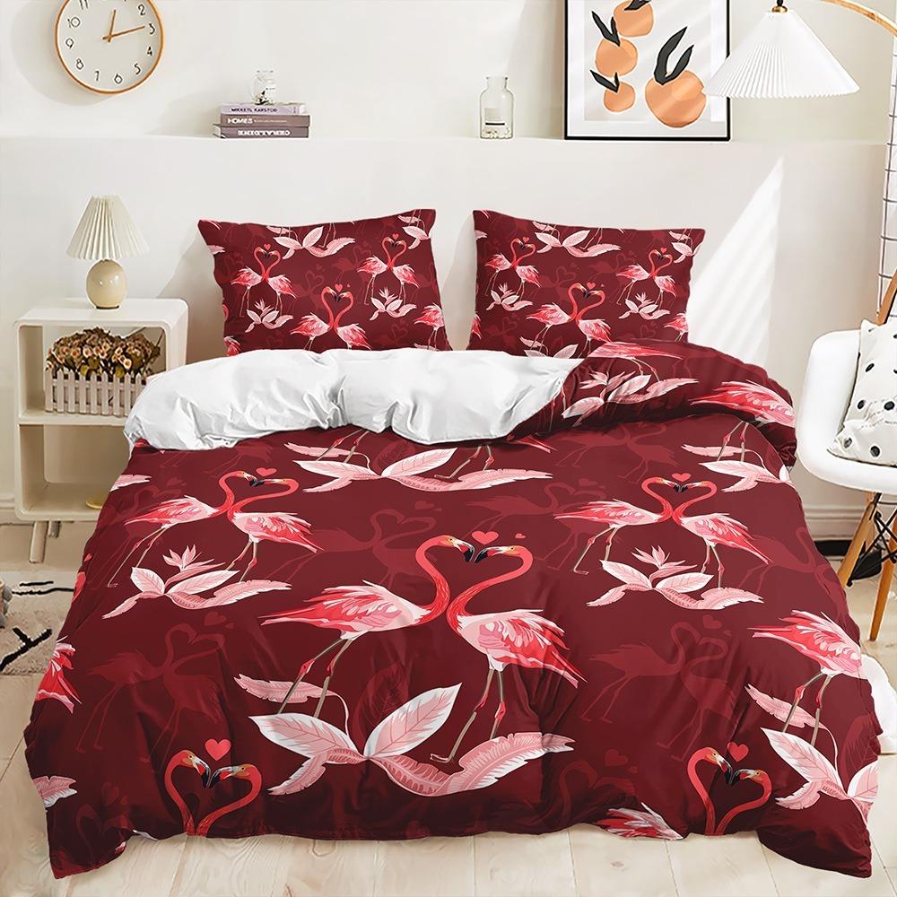 3D Flamingo Duvet Cover Full Size 2/3 Animal Pattern Bedding Set with Pillowcases for Teens and Boys 2/3 Polyester Duvet Cover