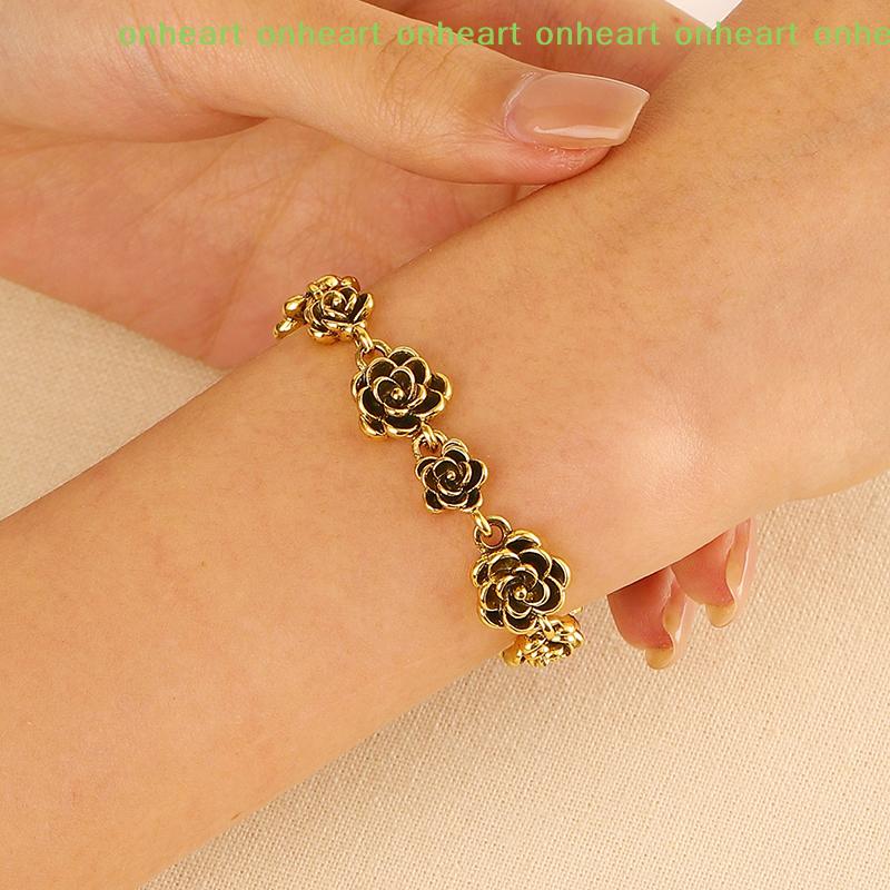 [C]Retro Vintage Rose Bracelet Link Chain For Women Alloy Flower Bracelet Temperament Jewelry Fashion Gifts Accessories