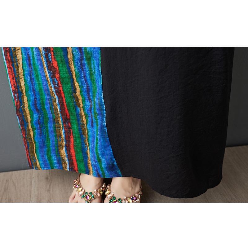 DIMANAF Women Summer New 2025 Plus Size Dress Casual V-Neck Loose Stripe Long Dress Vintage Dress Maxi