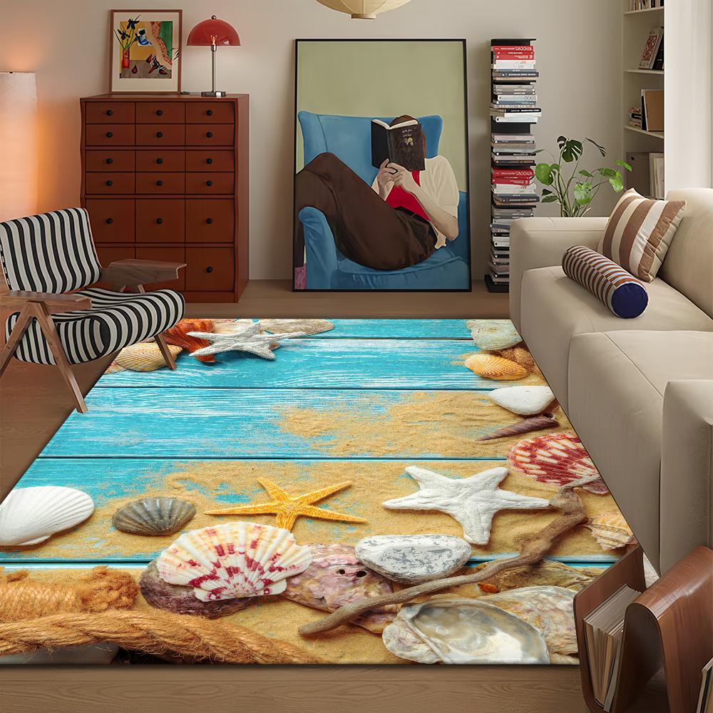 Summer Shell Seashell Ocean Beach Door Mat Microfiber Decorative Versatile Flannel Floor Mat Quick Dry Absorbent Non-slip Sole