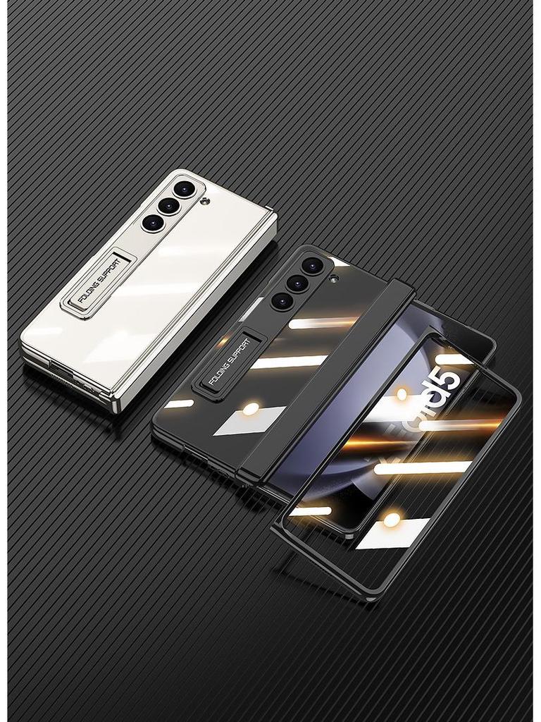 Samsung Z Fold5 Electroplated Transparent Case with Hinge Protection and Foldable Screen Bracket