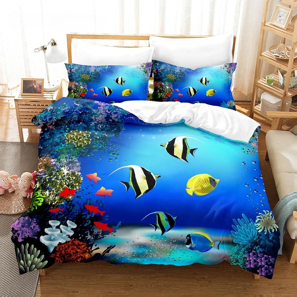 3D Print Undersea World Bed Linen Set, King Size Duvet Cover, Bedroom Bedding, Home Textile, Double Kid Quilt Cover, Dropship