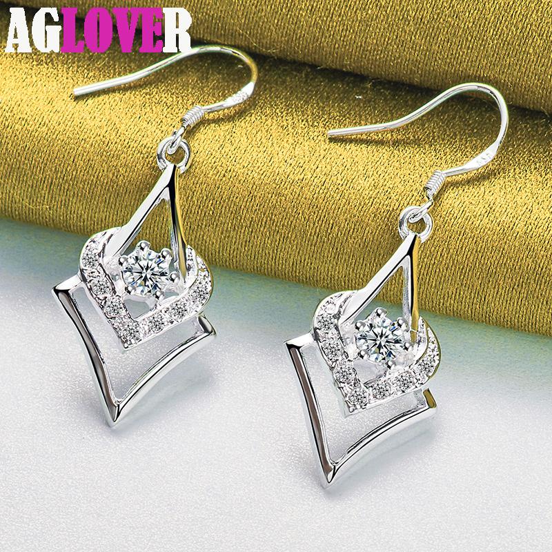 925 Sterling Silver AAA Zircon Heart Drop Earrings Charm Jewelry