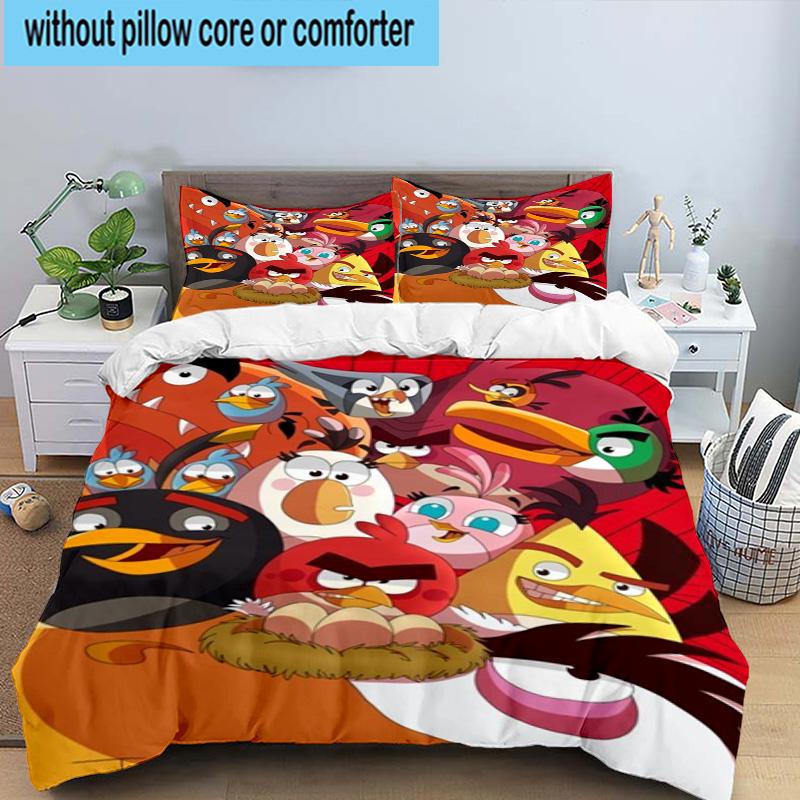 3PCS Red Birds Characters Collage 3pcs Bedding,Including 3PCS Duvet Cover And 2pcs Pillowcases Perfect for Christmas,Ideal for Bedroom, Dormitory