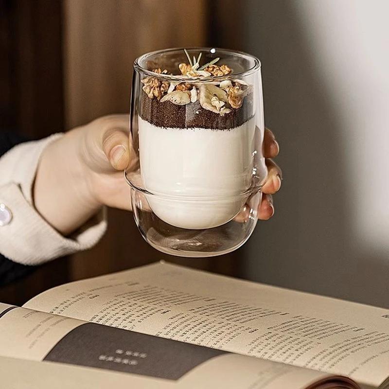 200/350ml Hrnek s dvojitou stěnou ve tvaru Saturnu Žáruvzdorné sklo Espresso Kávový hrnek Snídaňové mléko Jogurt Ovesná kaše Dezertní pohár