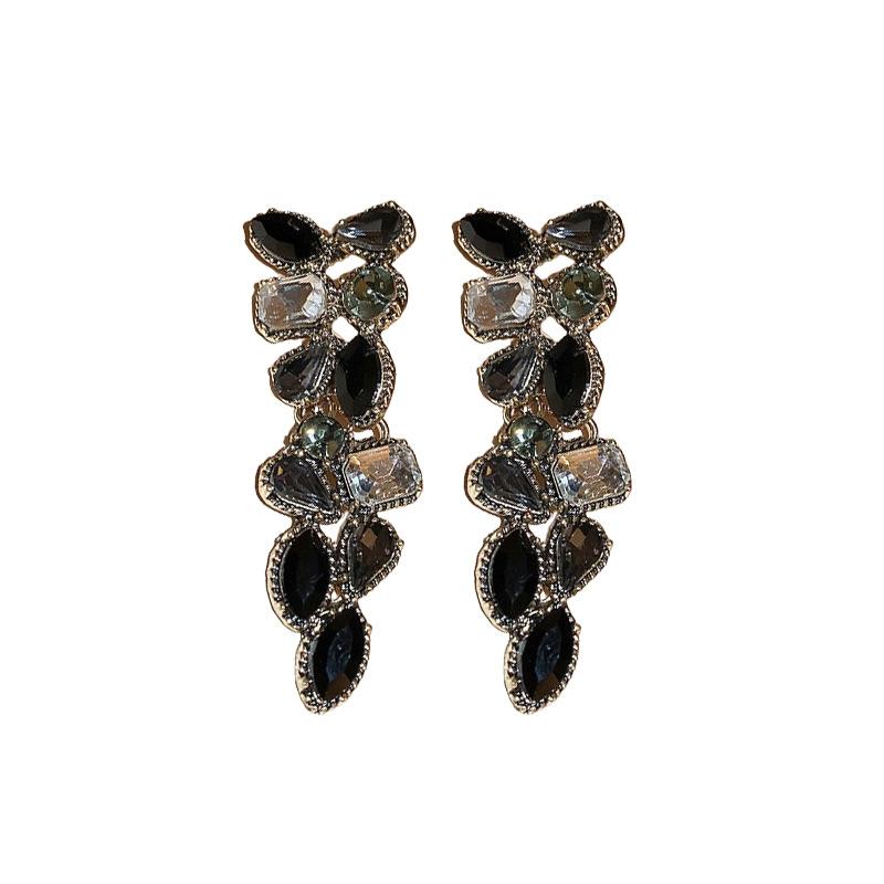 Dark Wind Light Luxury Diamond-encrusted Water Drop Silver Needle Earrings European and American Personality Niche Temperament Advanced Sense