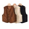 Women's Double-Breasted Corduroy Vest: Versatile Loose Fit, Sleeveless Fashion with Shoulder Pads, Autumn Collection.