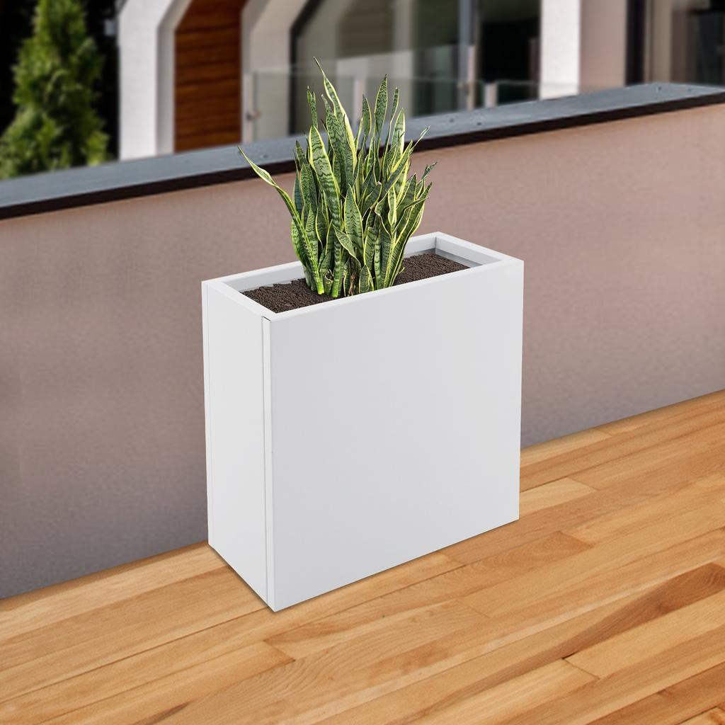 Large Rectangle Planter Box for Outdoor Garden, 20.5x10x22 Inch White Metal Raised Garden Bed, Steel Deck Patio Plant Container