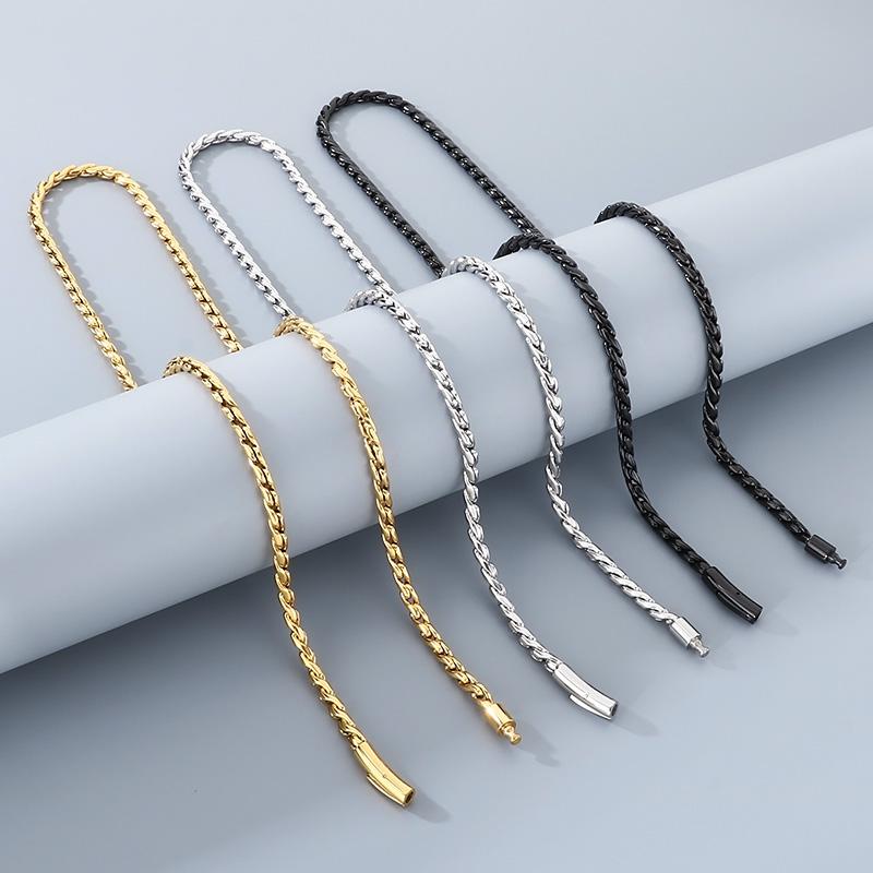 4MM Shiny Link Chain Necklace for Men Women's Gold Color Stainless Steel Jewelry Hip Hop Rock Keel Chain Party Accessories Gift
