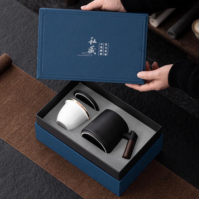 Chinese Ceramic Tea Cup with Wooden Handle Gift Set