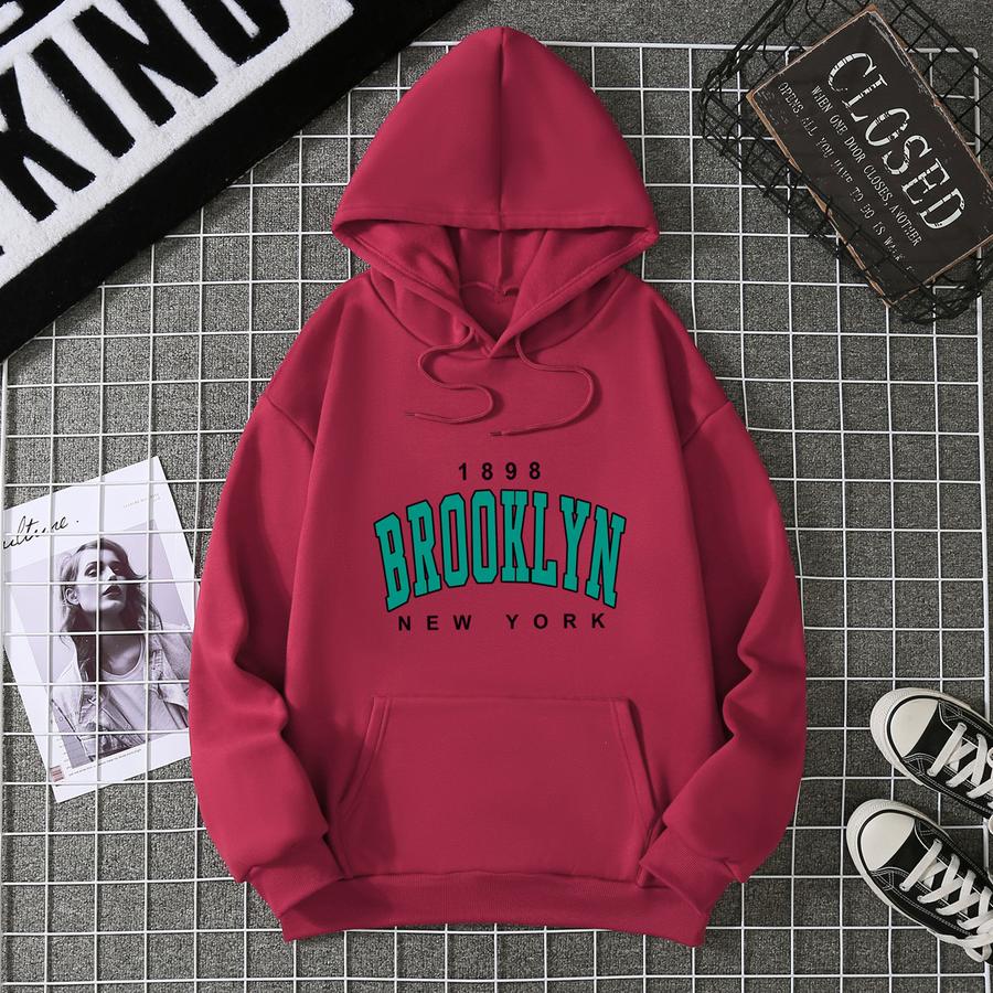 Fall Winter Oversized Women's Fleece Hoodie Sweatshirt with Hood Hot Sale Brooklyn Printed Couple Matching Sports Shirt
