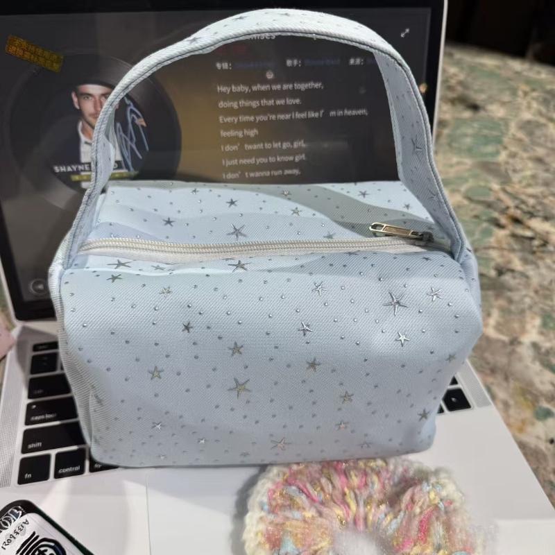 Handheld Travel Makeup Bag with Shining Star Patterns Large Capacity for Toiletries Storage