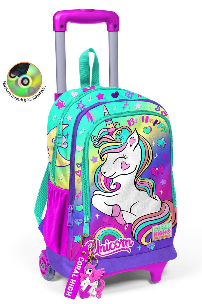 Coral High Kids Lavender Water Green Unicorn Gemusterter Schulrucksack mit drei Fächern 23929