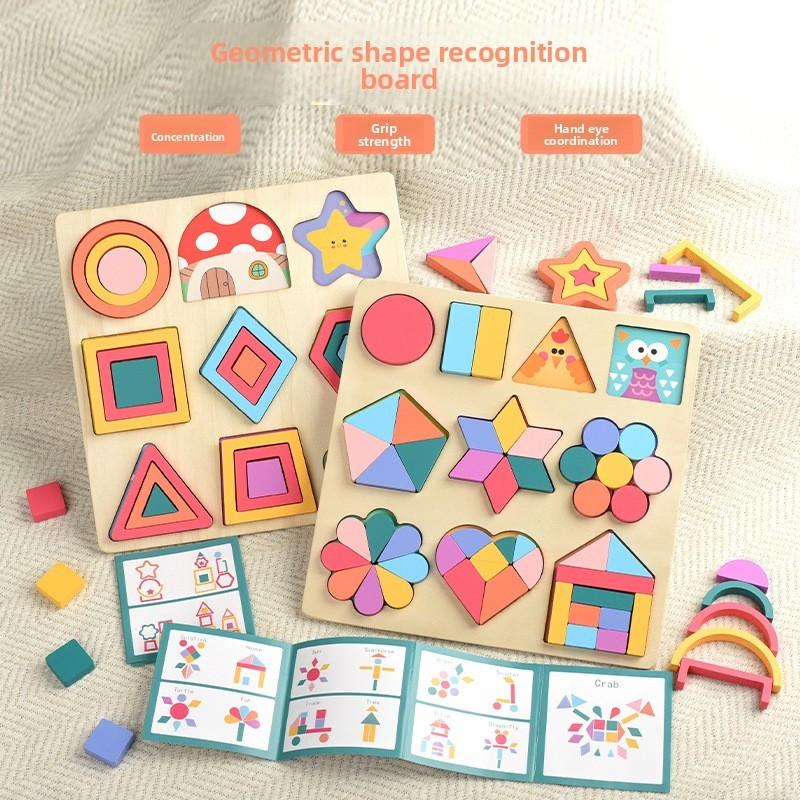 Holzform-Puzzle für Kleinkinder mit geometrischen Bausteinen und kognitivem Entwicklungsspielzeug für das frühe Lernen
