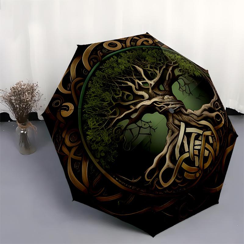 Tree of Life, Celtic Knotwork themed, Eight ribbed, Self folding umbrella Is Suitable for Everyday Outdoor Use and Is An Ideal Gift for Frie